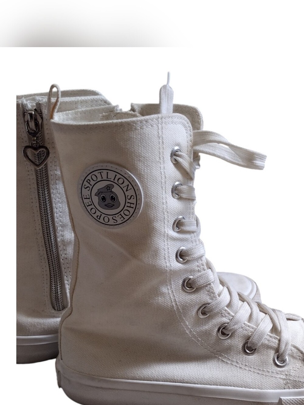 Spotlion White Canvas High-Top Lace-Up Sneakers
